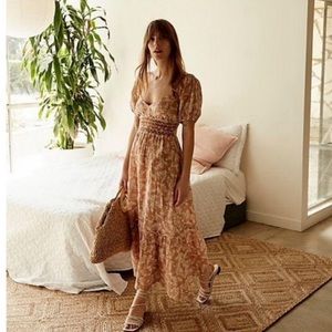 Free People Ellie Beige Floral Maxi Dress